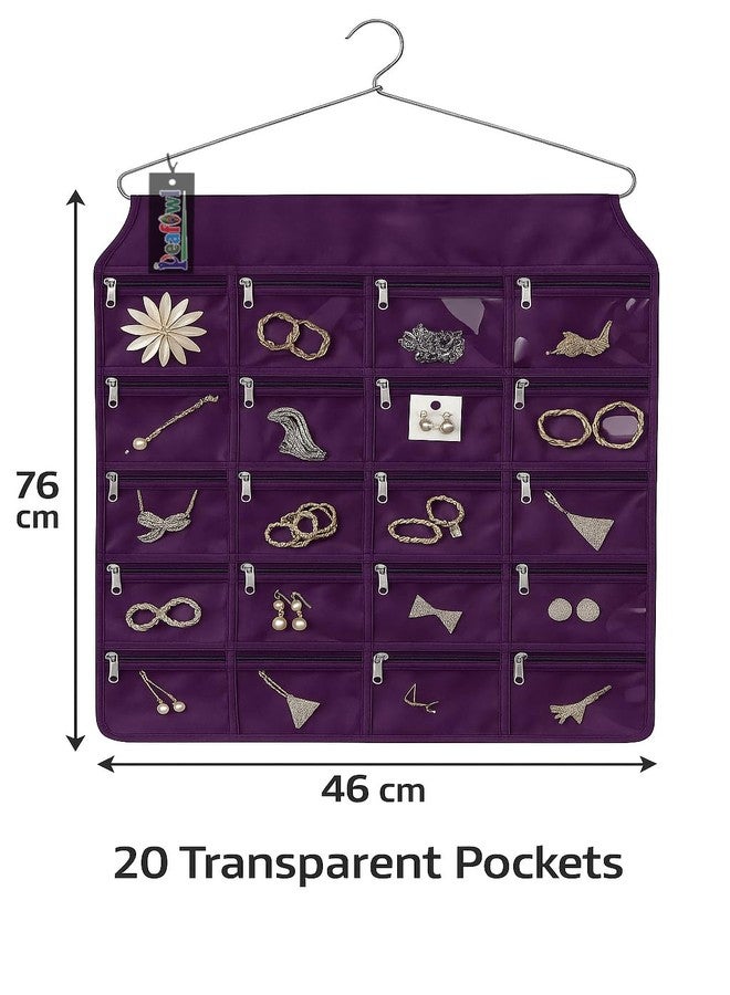 Peafowl 20 Pocket Hanging Wardrobe Organizer | Jewellery, Makeup & Daily Use Storage Bag (Multicolour, Pack of 1) (Purple) - Image 4
